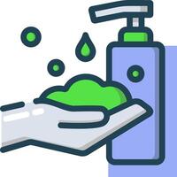 A hand holding a bottle of soap and green liquid vector