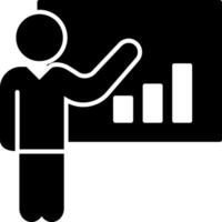 A man is standing in front of a blackboard with a bar chart vector