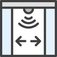 A black and white icon of a door with a button vector