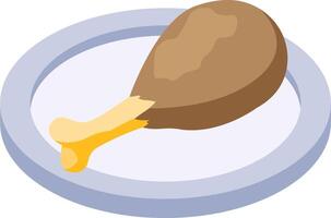 A chicken leg on a plate with a yellow bone vector