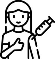 A woman holding a syringe and giving a thumbs up vector