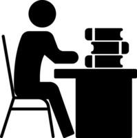 A person sitting at a desk with books on it vector