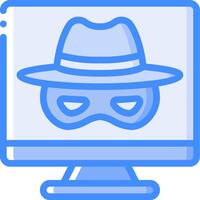 A computer monitor with a hat and mask on it vector