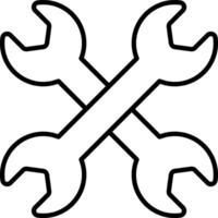A black and white illustration of two crossed wrenches vector