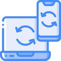 A laptop and a phone with a blue arrow vector