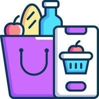 Shopping bag icon with a smartphone and a bag of groceries vector