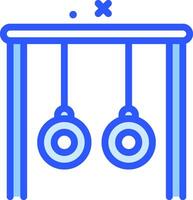 A blue line icon of two rings hanging from a pole vector