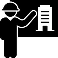 A construction worker is pointing to a blackboard vector