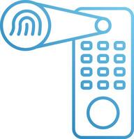 A blue and white icon of a phone with a fingerprint reader vector