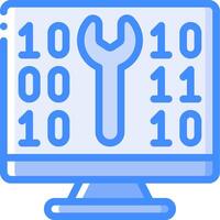 A computer monitor with a wrench and binary code vector