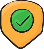 A green tick mark on a yellow pin vector