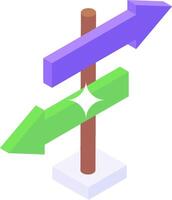 A green and purple arrow pointing in different directions vector