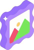 A purple frame with a mountain and a green mountain vector