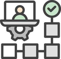 A computer with a person on a desk and a clock vector