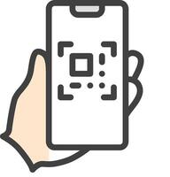 A hand holding a smartphone with a qr code on it vector