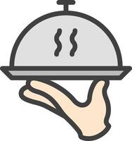 A hand holding a tray with food on it vector