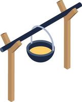 A swing hanging from a wooden pole with a bucket vector