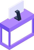 A purple desk with a computer monitor on it vector