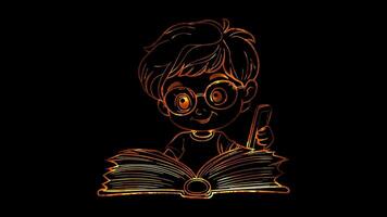 Neon frame effect, Open and Read Book on black background video