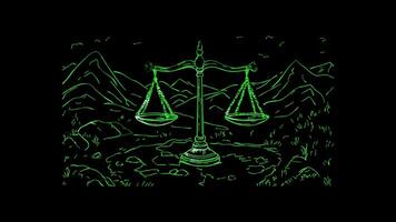 Neon frame effect, Justice Scale on a Map on black background video