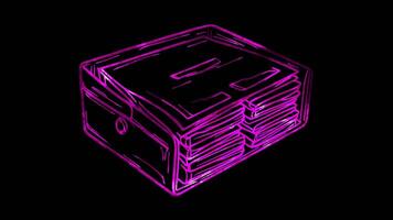 Neon frame effect, Folder with Documents on black background video