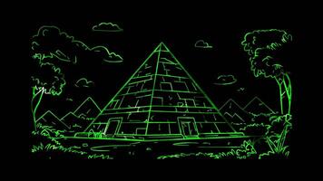 Neon frame effect, Pyramid on black background video