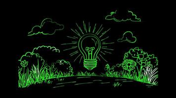 Neon frame effect, Lightbulb Symbolizes ideas on black background video