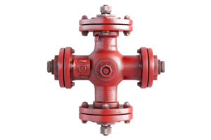 High-definition image of a red industrial valve against a transparent background. showcasing mechanical engineering and industrial equipment. png
