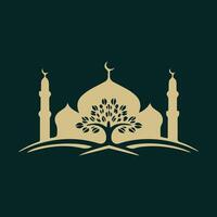 Gold Mosque and Tree on Book Background vector
