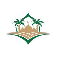 Elegant Green Mosque and Palm Trees Design vector