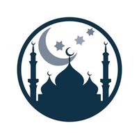 Dark Circular Mosque Scene with Stars and Moon vector