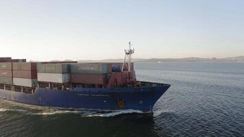 Drone view of the movement of a container ship video