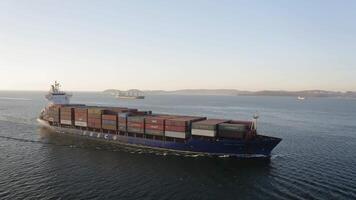 Drone view of the movement of a container ship video