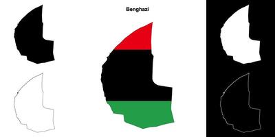 Benghazi district outline map set vector