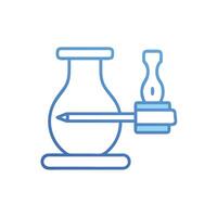 a blue line icon of a laboratory flask and a pen vector