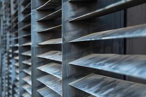 Close up of modern metal building facade creating abstract pattern photo