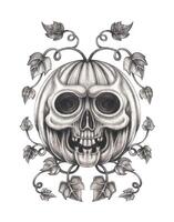Skull pumpkin the fusion of life and decay.This striking artwork features a haunting blend of a skull and a pumpkin, intricately merged into a single form. vector