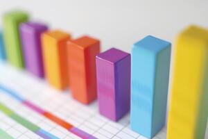 Colorful bar graph displaying growing statistics on table photo