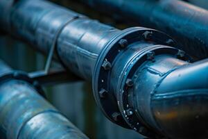 Large industrial pipeline connecting using flange and bolts photo