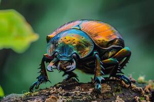 Metallic beetle standing on a branch in the forest photo