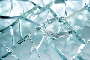 Broken glass texture showing sharp edges reflecting light photo