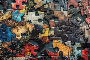 Colorful puzzle being solved with some missing pieces photo