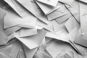 Messy pile of blank white papers creating abstract background photo