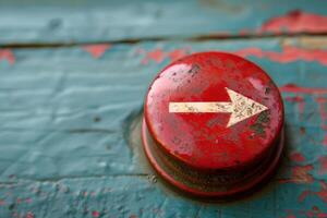 Red button showing white arrow pointing right on grunge background photo