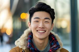 Engaging Asian man smiling. Generate Ai photo
