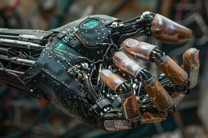 Advanced bionic hand demonstrating posing potential of robotics photo