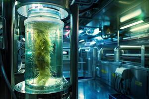 Algae growing in a bioreactor in a modern laboratory photo