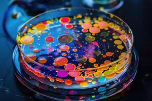 Colorful bubbles floating in a petri dish creating an abstract pattern photo