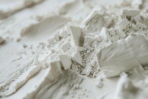 White cosmetic clay powder crumbling texture background image photo