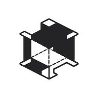 a black and white image of a cube with a square cut out vector